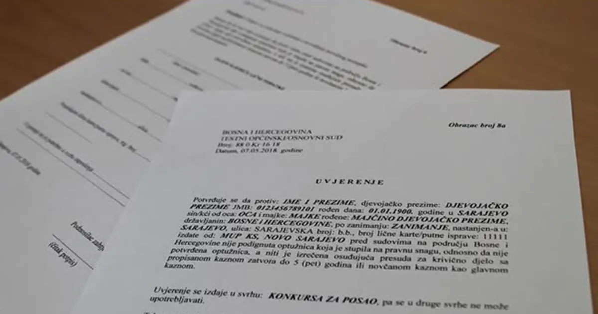 uvjerenje sud