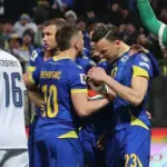 Slavlje naših igrača nakon postignutog gola Italiji