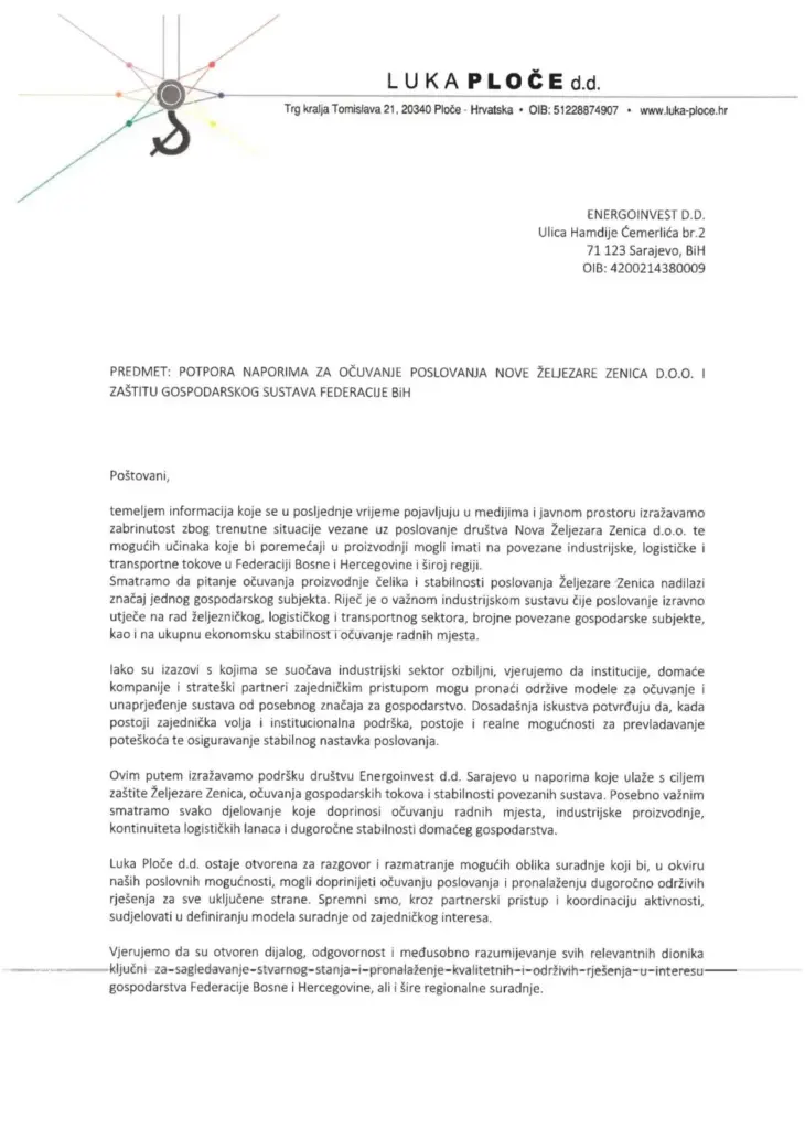  zvanični dopis Uprave Luke Ploče