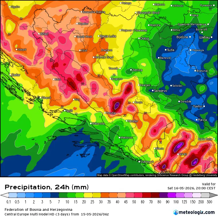 BHmeteo: Očekivana količina padavina 