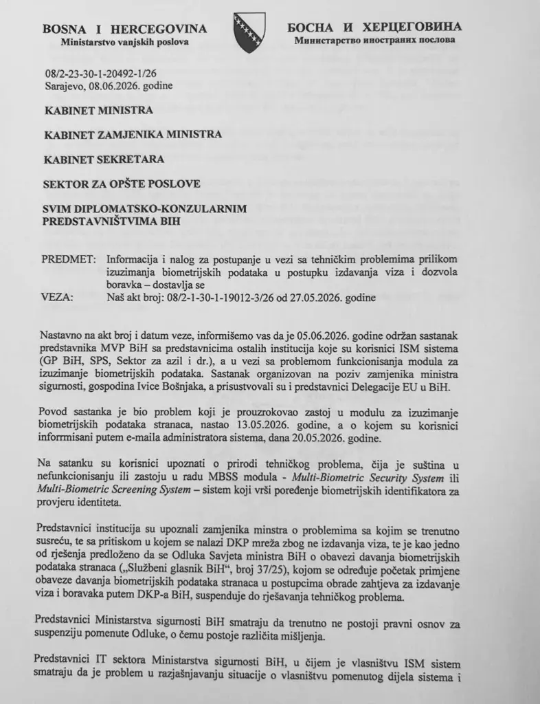 Problem kod izdavanja viza ali i u komunikaciji Ministarstva vanjskih poslova i Ministarstva sigurnosti BiH