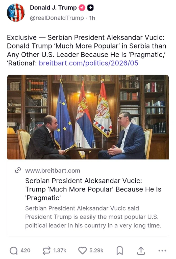 Vučićev intervju kojeg je podijelio Trump
