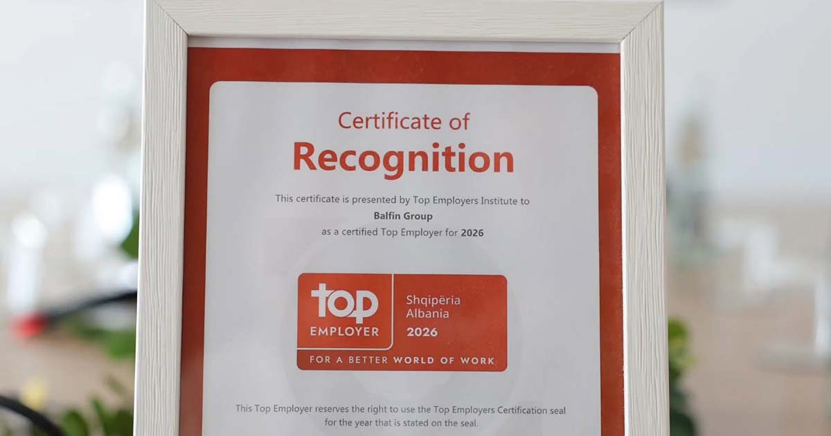 Top Employers Institute proglasio BALFIN Group jednim od najboljih poslodavaca za 2026. godinu