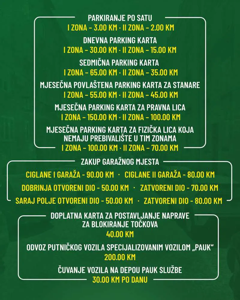 Nove cijene parkinga, garaža i pauk-službe u Sarajevu od 27. jula
