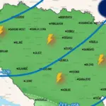 Na slici plavim linijama označen očekivani dolazak hladne fronte
