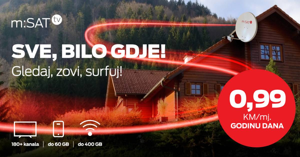 m:SAT – bilo gdje u BiH: Samo 0,99 KM/mj. godinu dana