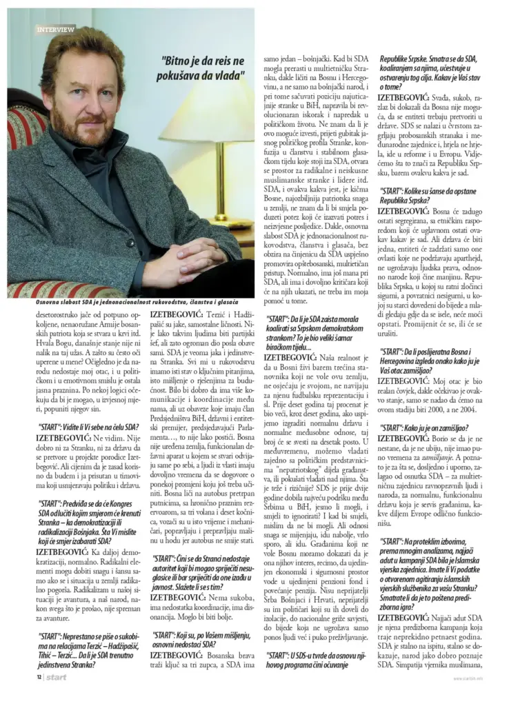 intervju Bakira Izetbegovića za Start iz 2004. godine